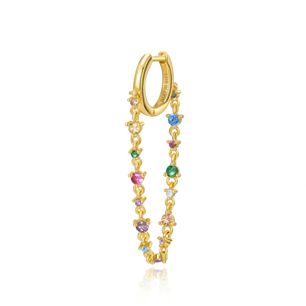 Livia Rainbow Gemstones Dangling Chain Hoop Earring