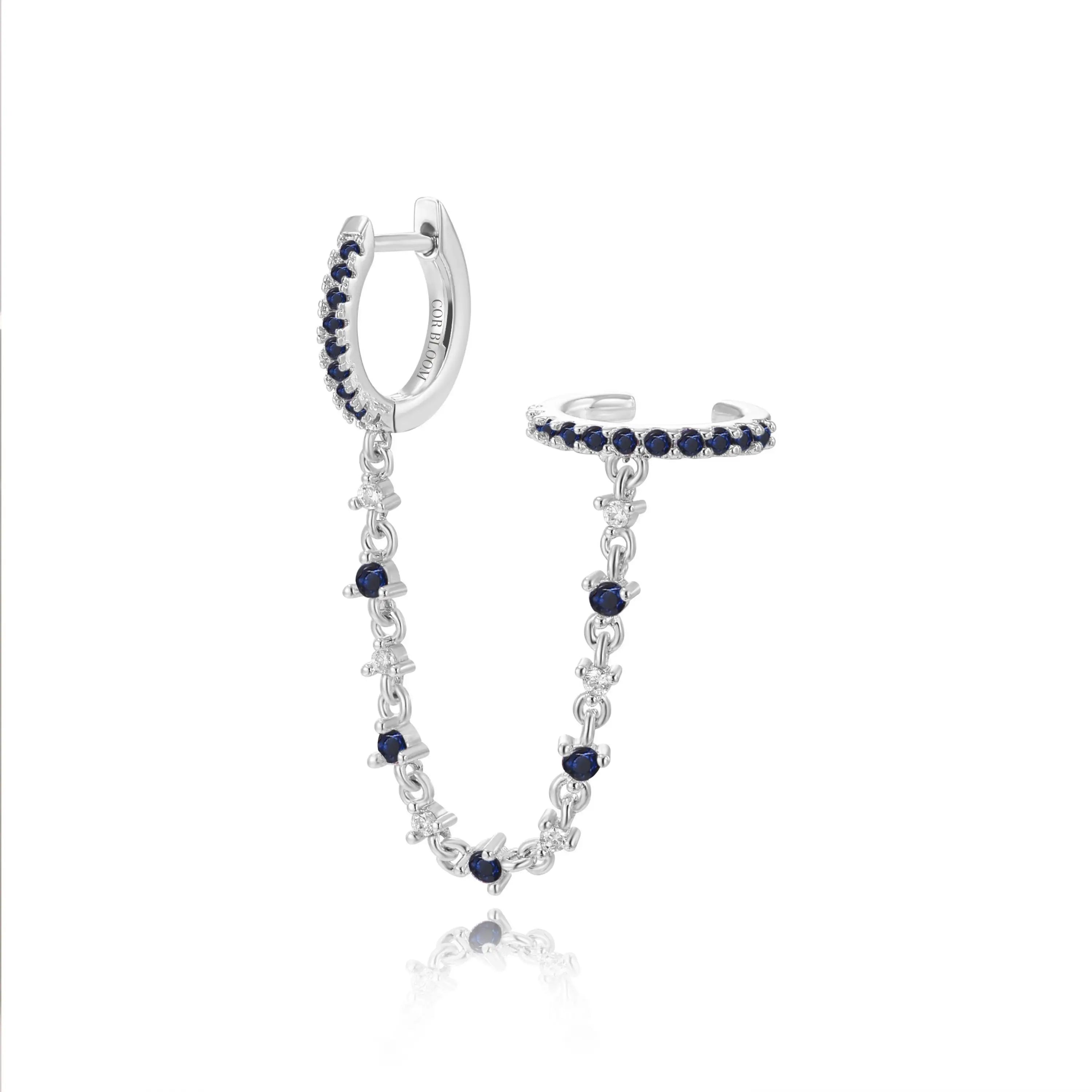 Abrielle Sparkling Chain Earring - Blue Sapphire
