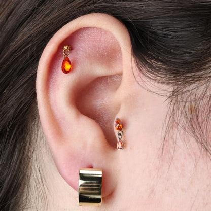 Titanium Freyja Floating Waterdrop Stud | Vertical Helix Earring - Red