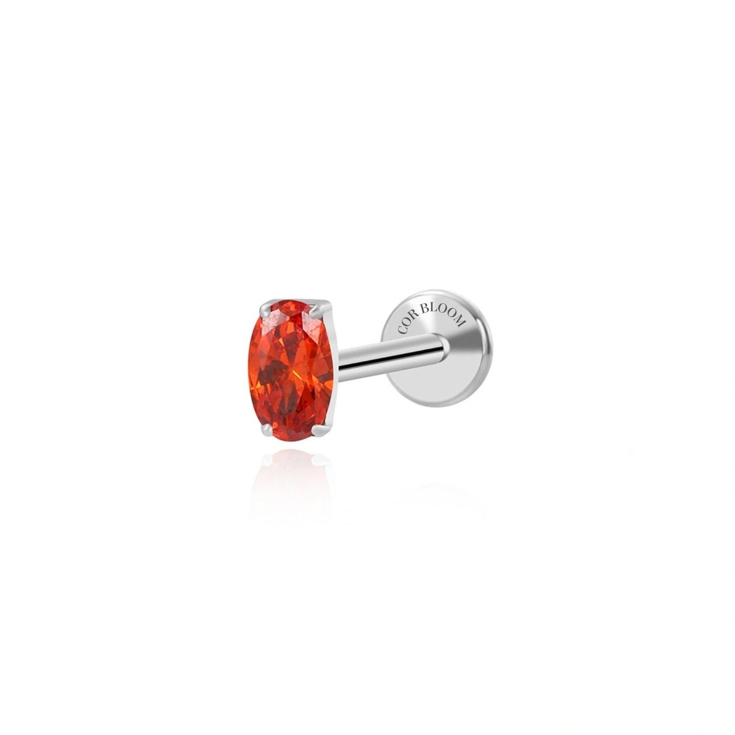 Titanium Oval Orange Red Gemstone Flat Back Stud