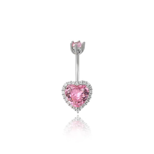 Pink Sapphire Heart Belly Button Ring
