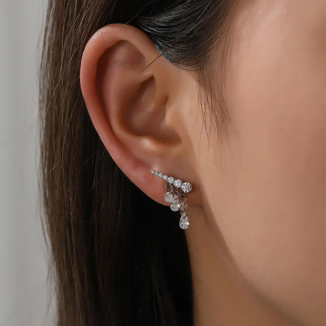 Titanium Dangling Diamond Tassel Piercing Earring