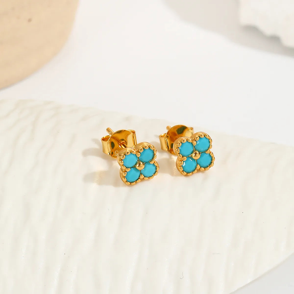 Four-Leaf Turquoise Stud Earrings