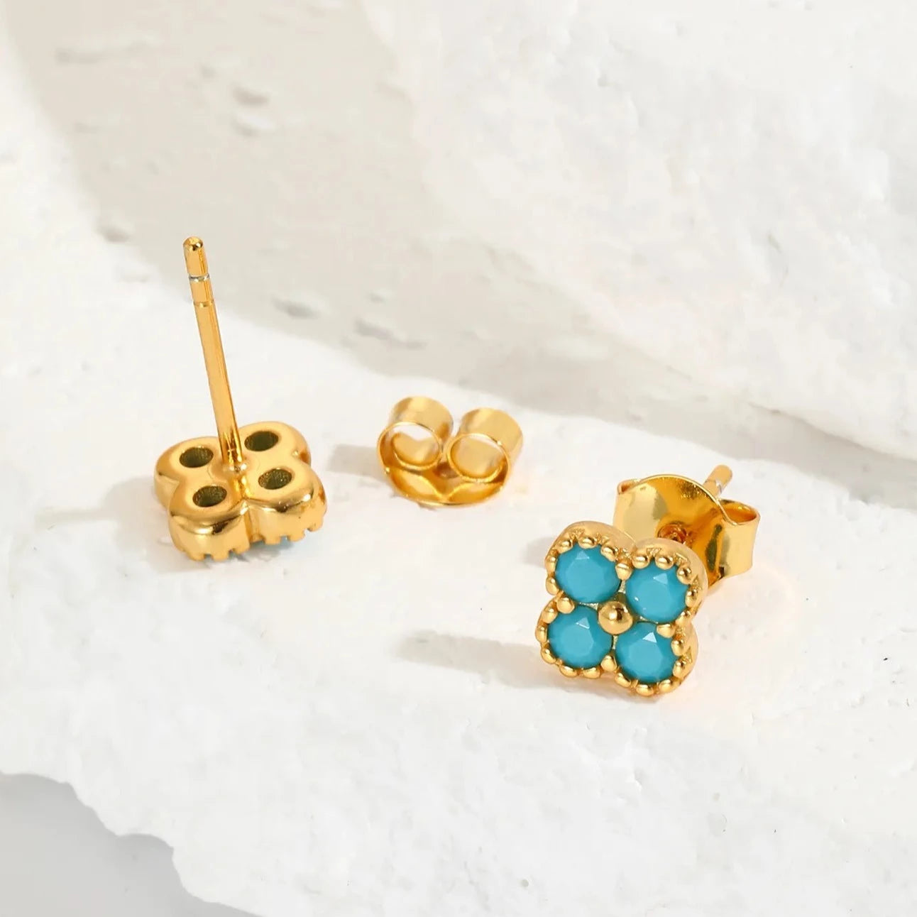 Four-Leaf Turquoise Stud Earrings