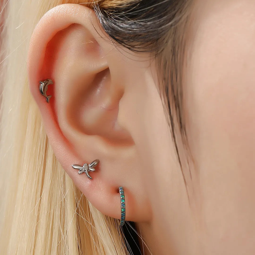 Titanium Little Dolphin Flatback Stud