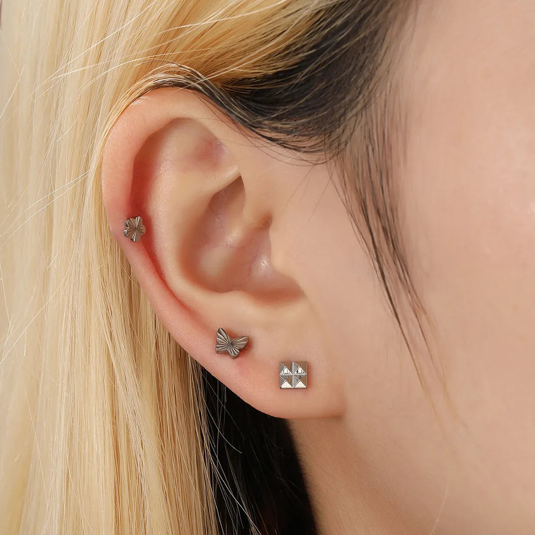 Titanium Little Radiant Flower Flat Back Stud