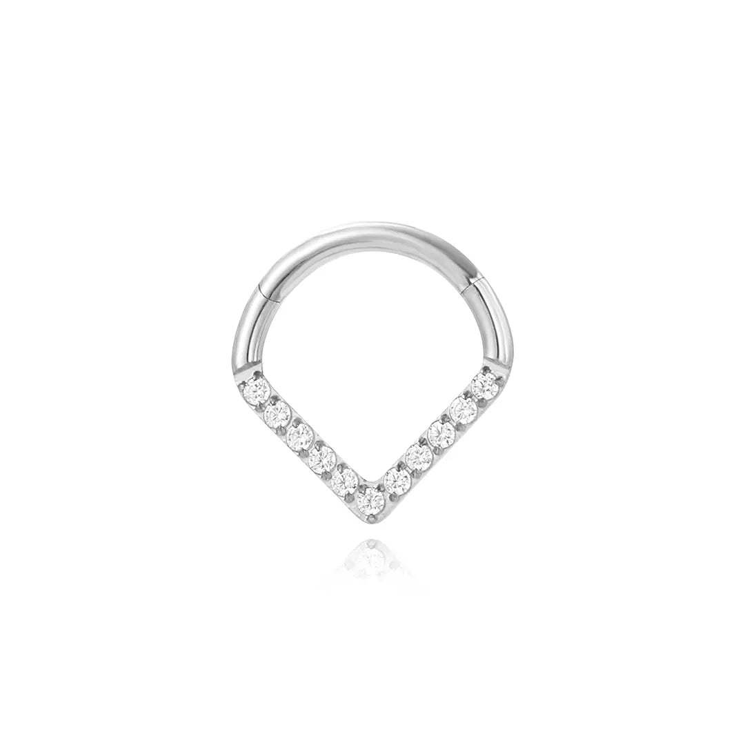 Titanium Basic Crystal V-Shape Hinged Hoop • Septum Ring