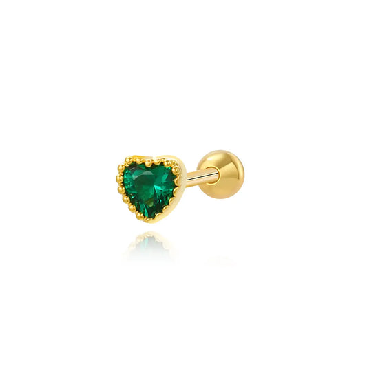 Emerald Green Heart Screw Back Stud Earring