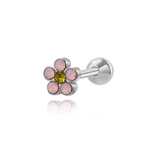 Pink Moonstone Flower Screw Back Earring