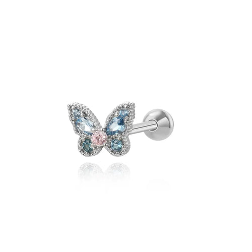 Aquamarine Butterfly Screw Back Stud Earring