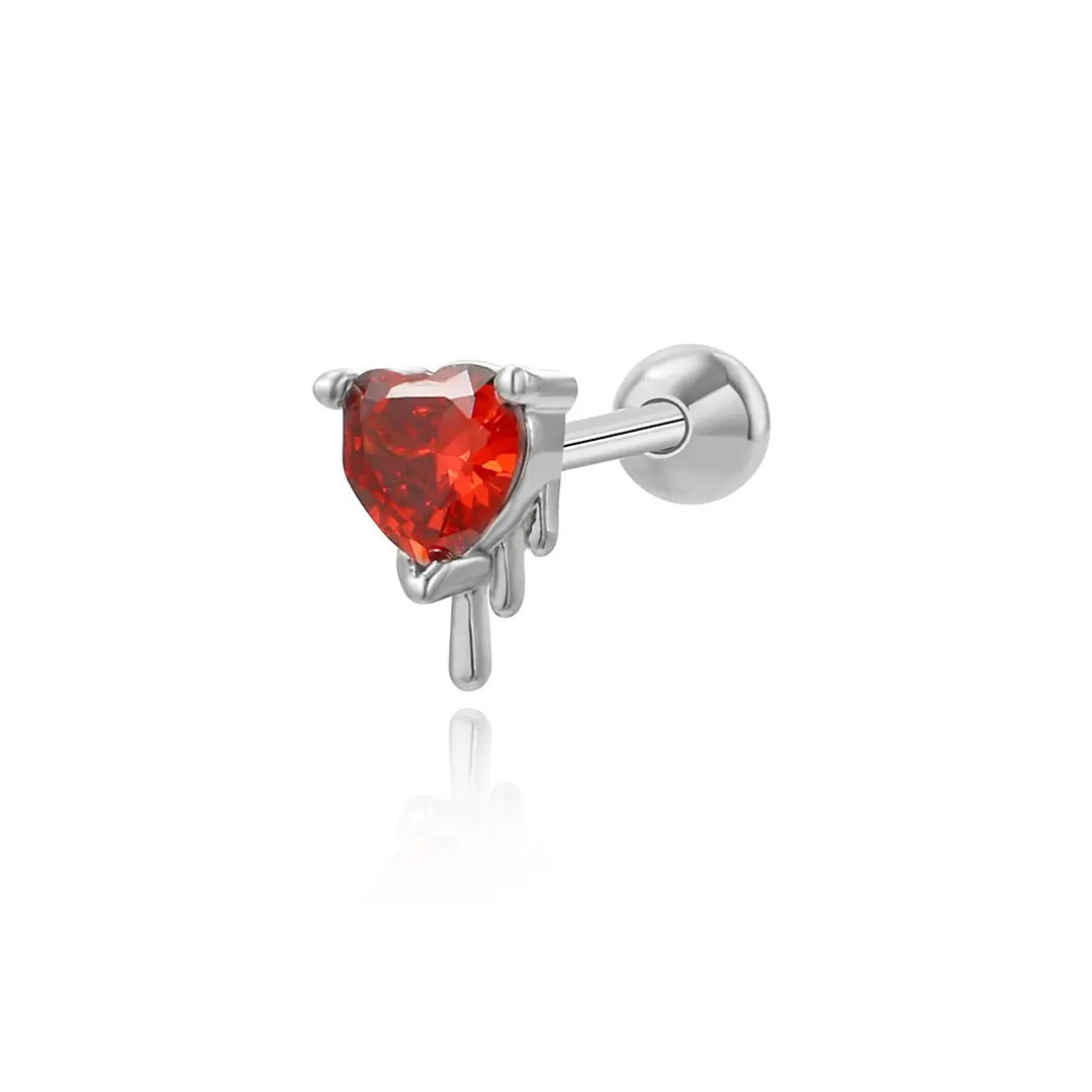 Red Ruby Dripping Heart Screw Back Stud Earring