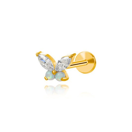 White Opal Butterfly Piercing Stud