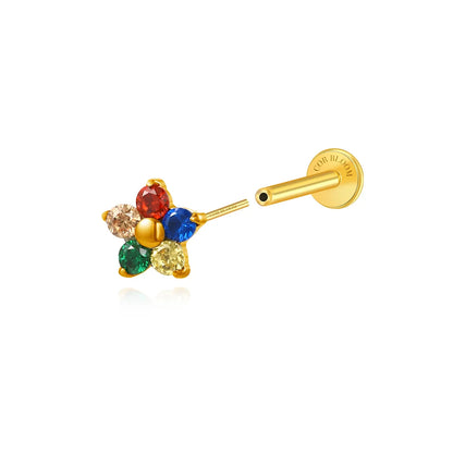 Titanium Multicolor Flower Flat Back Stud