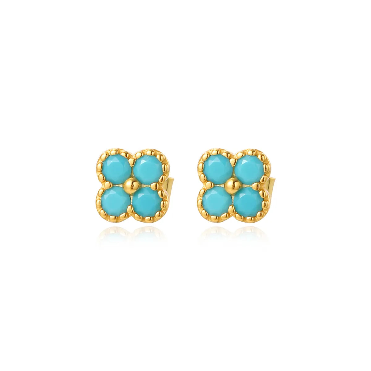 Four-Leaf Turquoise Stud Earrings