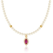 Luxe Oval Ruby Gemstone Pearl Necklace