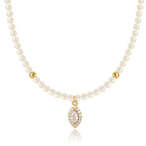 Luxe Oval Crystal Gemstone Pearl Necklace