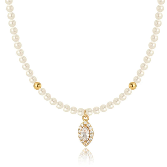 Luxe Oval Crystal Gemstone Pearl Necklace