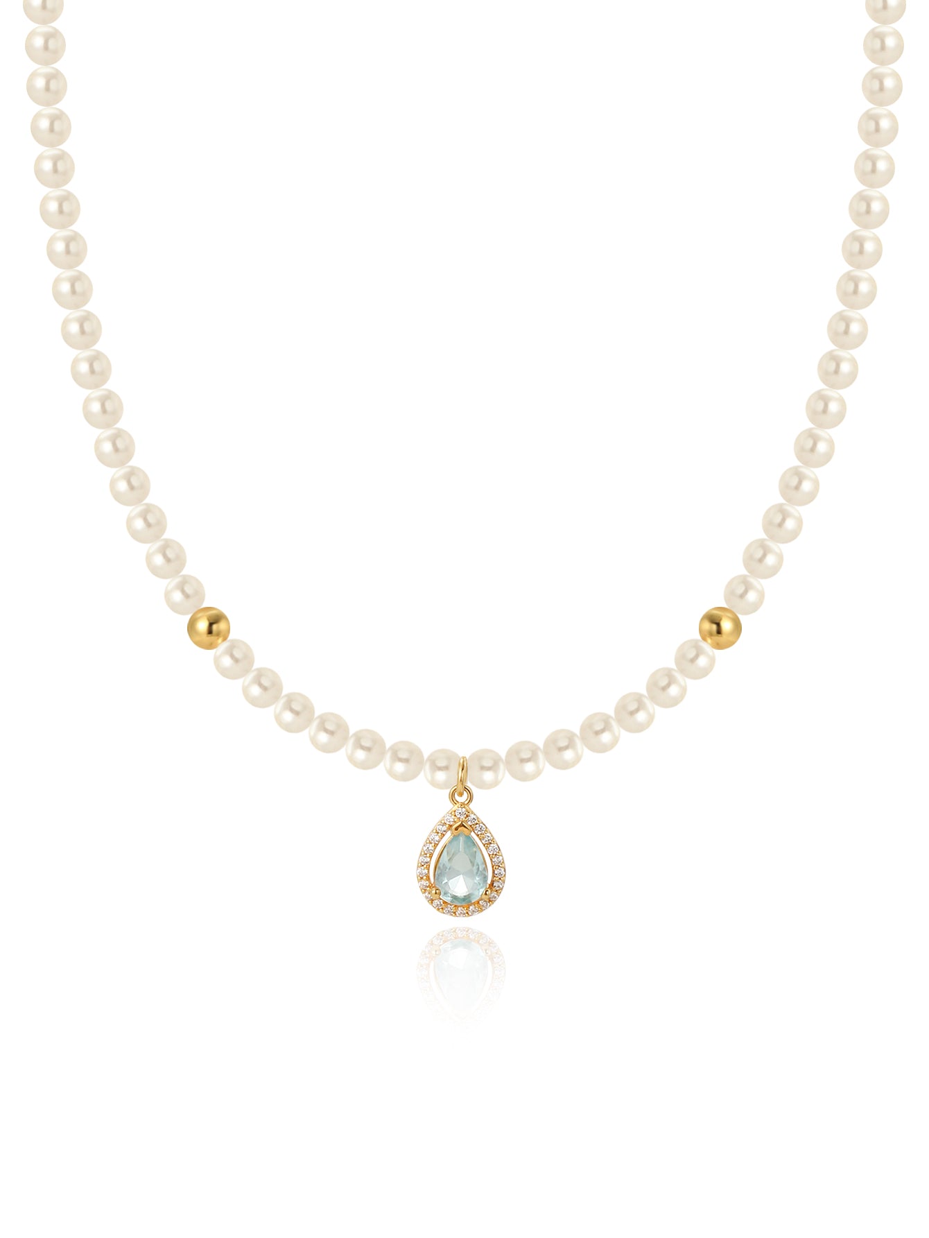 AQUAMARINE LIGHT BLUE Gemstone Pearl Necklace