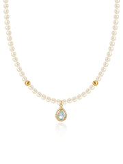 Aquamarine Light Blue Gemstone Pearl Necklace