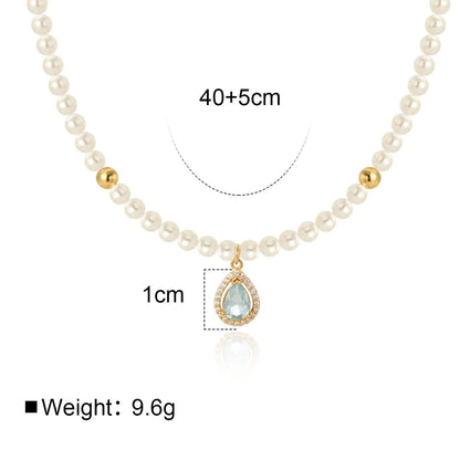 Aquamarine Light Blue Gemstone Pearl Necklace