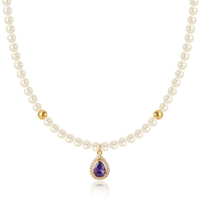 Amethyst Purple Gemstone Pearl Necklace