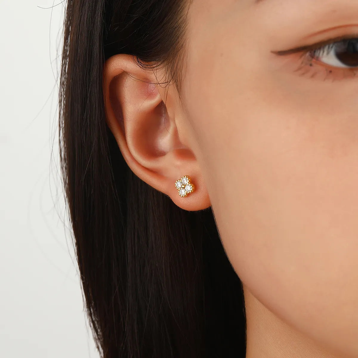 Four-Leaf Crystal Stud Earrings