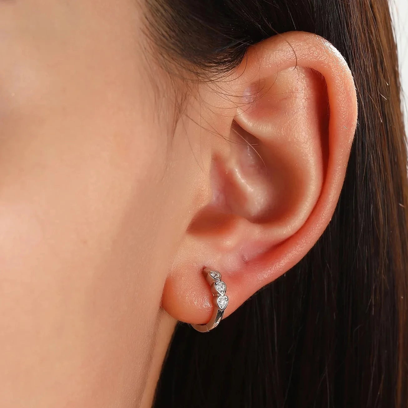 Triple Crystal Heart Huggie Earrings