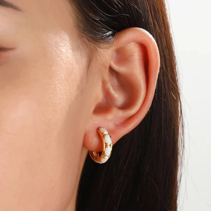 Luxe White Opal Stone Huggie Earrings