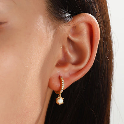 Sparkling White Opal Hoop Earrings