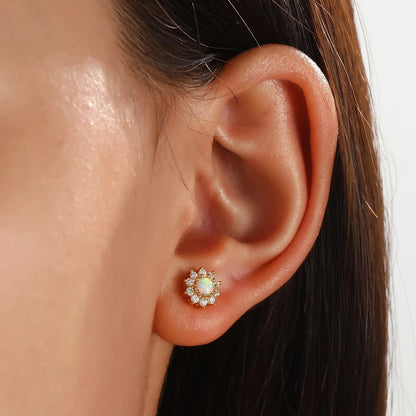 Sparkling White Opal Sunflower Stud Earring