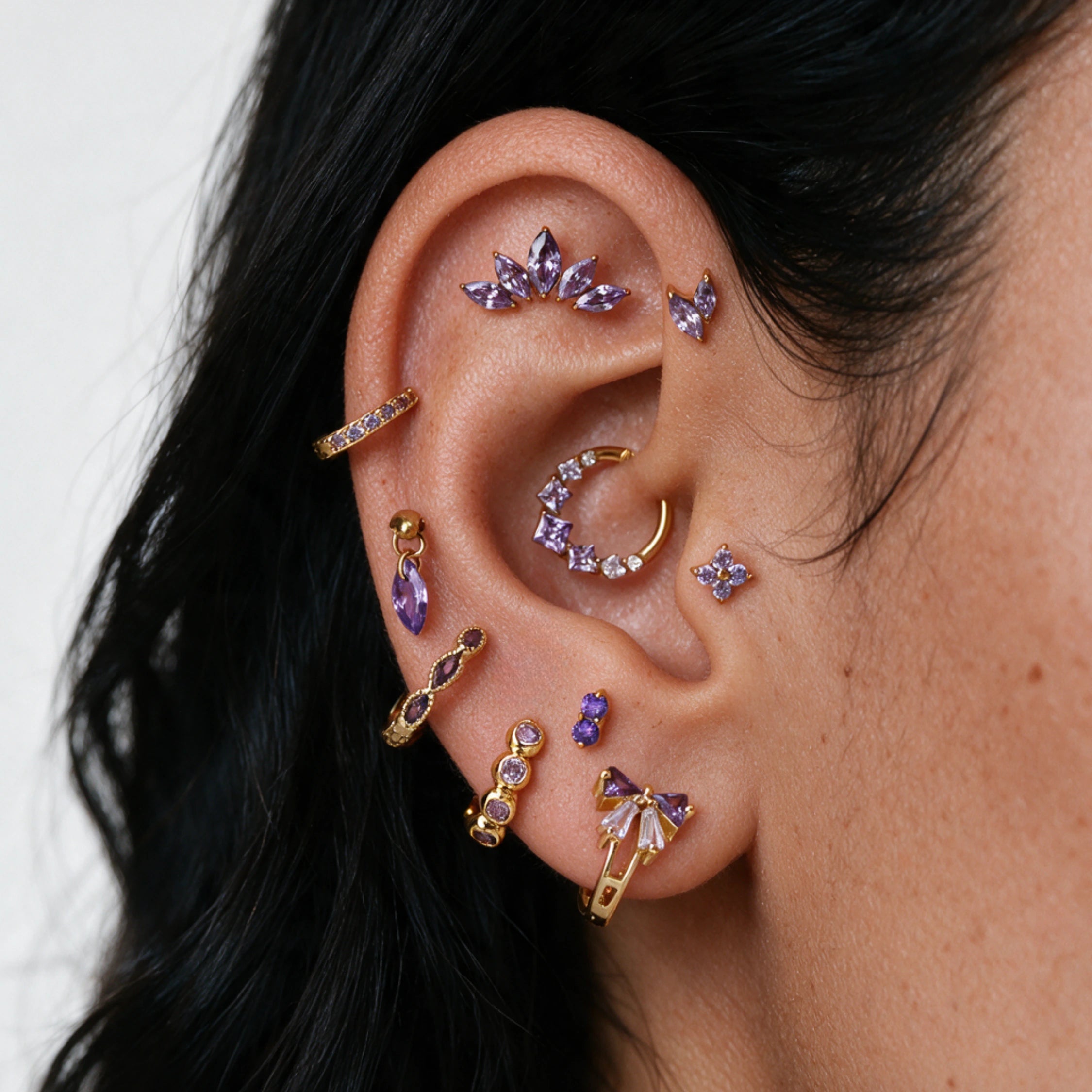 Titanium Akosua Mini Duo Petal Amethyst Stud