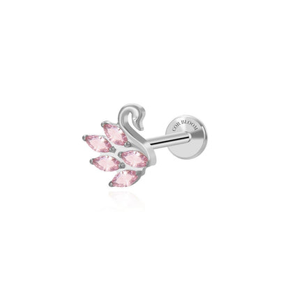 Titanium Princess Pink Swan Flat Back Stud