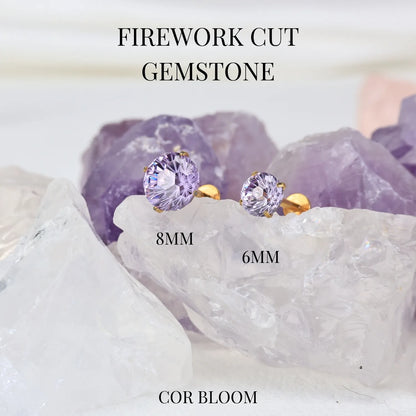 Titanium Firework Cut Light Amethyst Piercing Stud