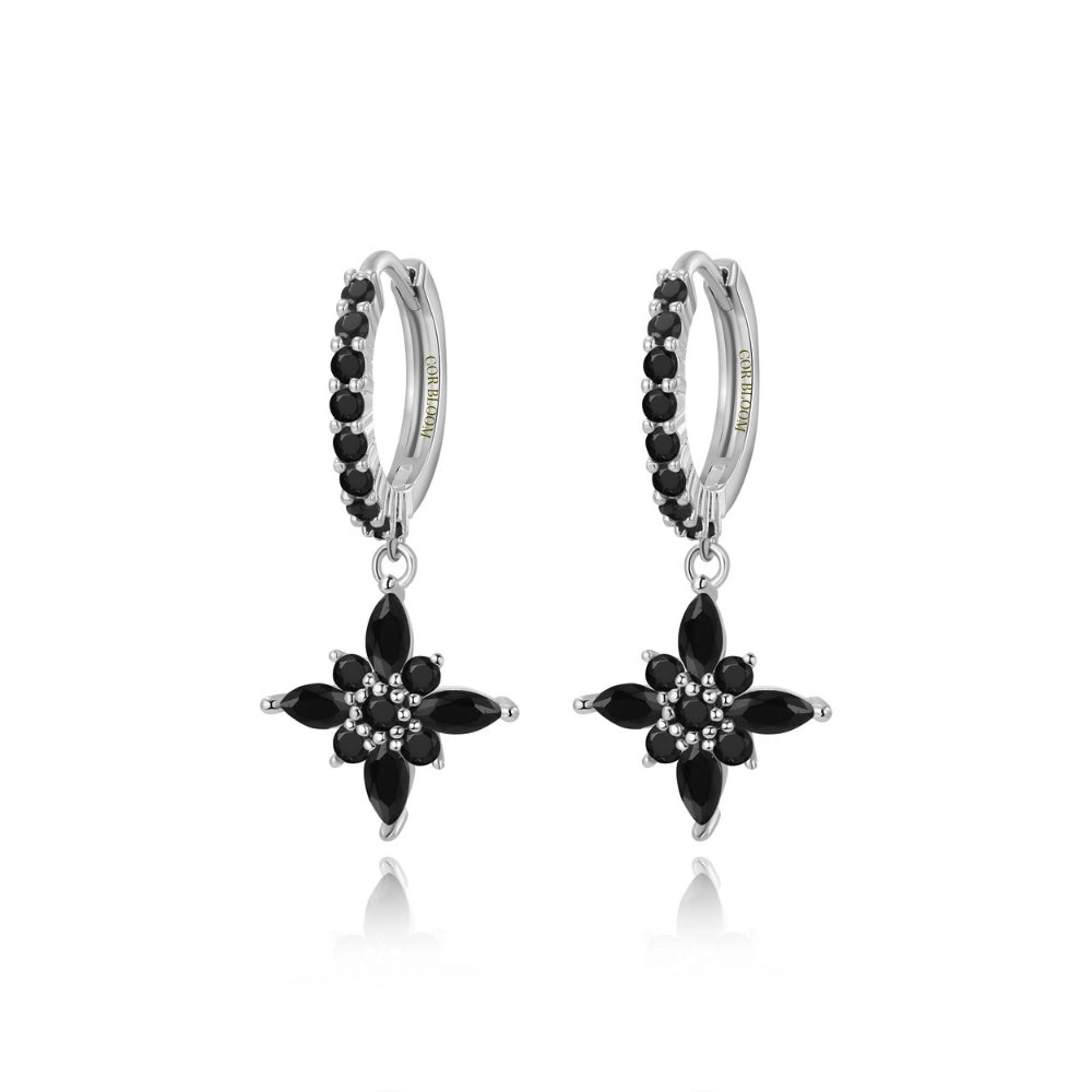 Lydia Black Spinel Starflower Drop Earrings