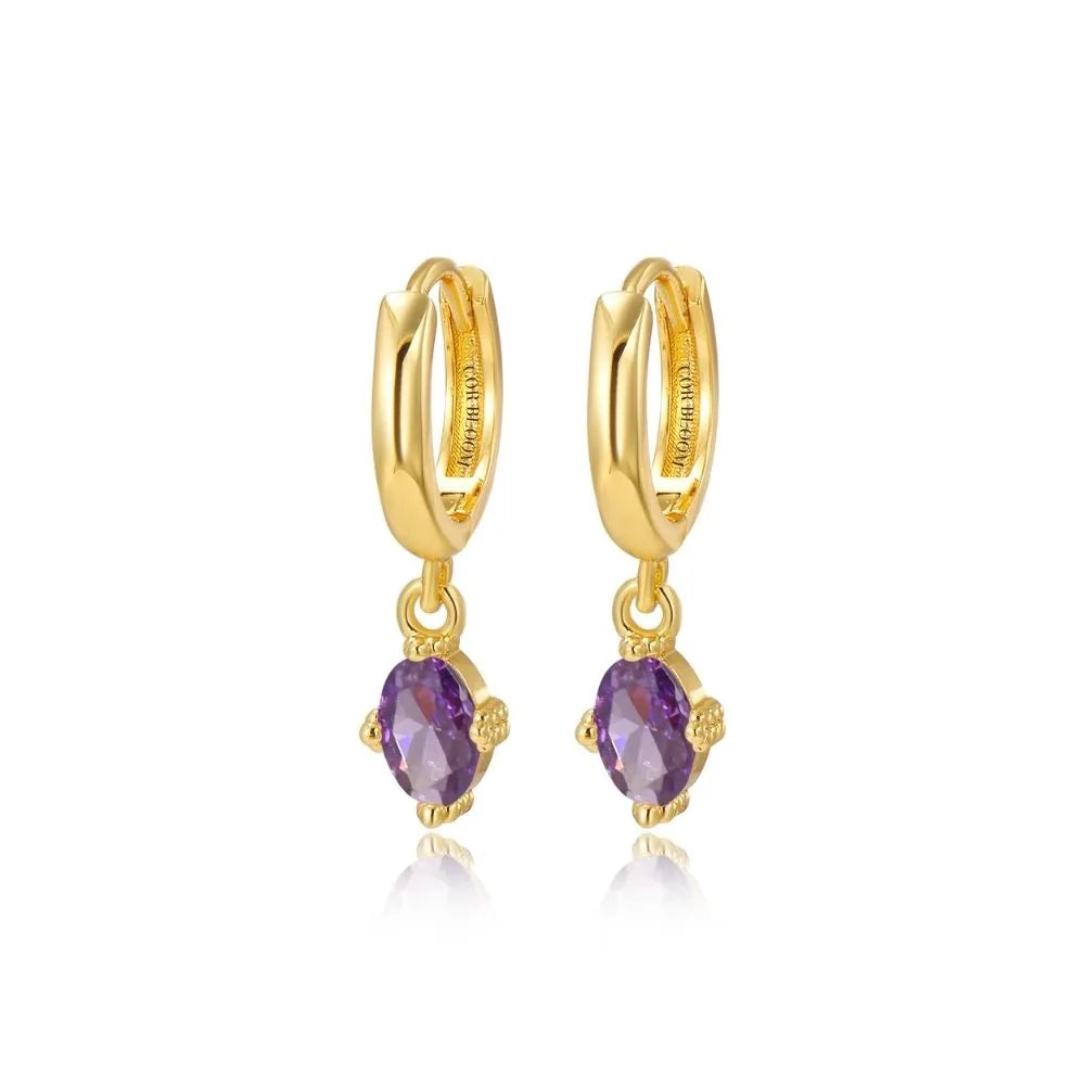 Aleia Amethyst Oval Stone Hoop Earrings