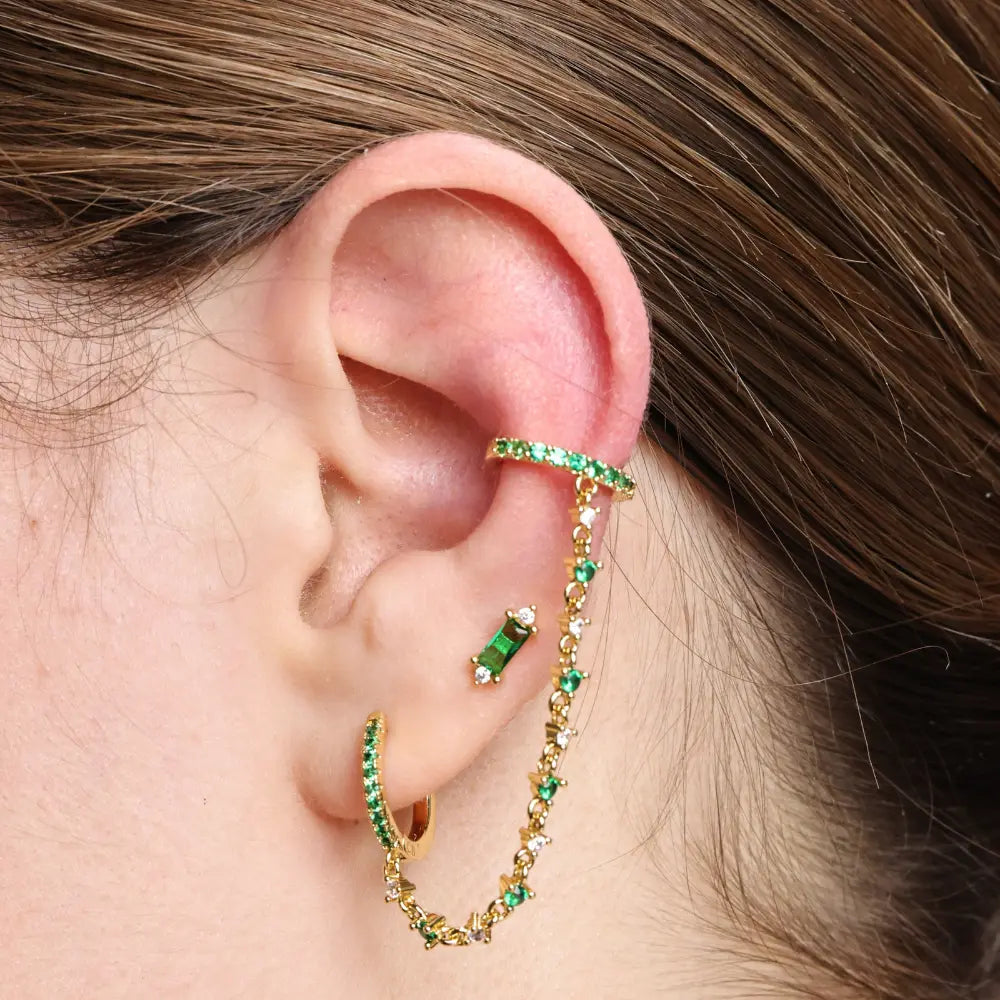 Iceland Dainty Baguette Flatback Stud – Green Emerald