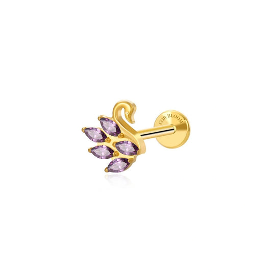 Titanium Amethyst Swan Flat Back Stud