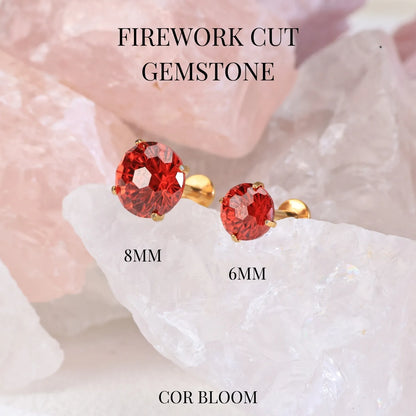 Titanium Firework Cut Red Garnet Piercing Stud