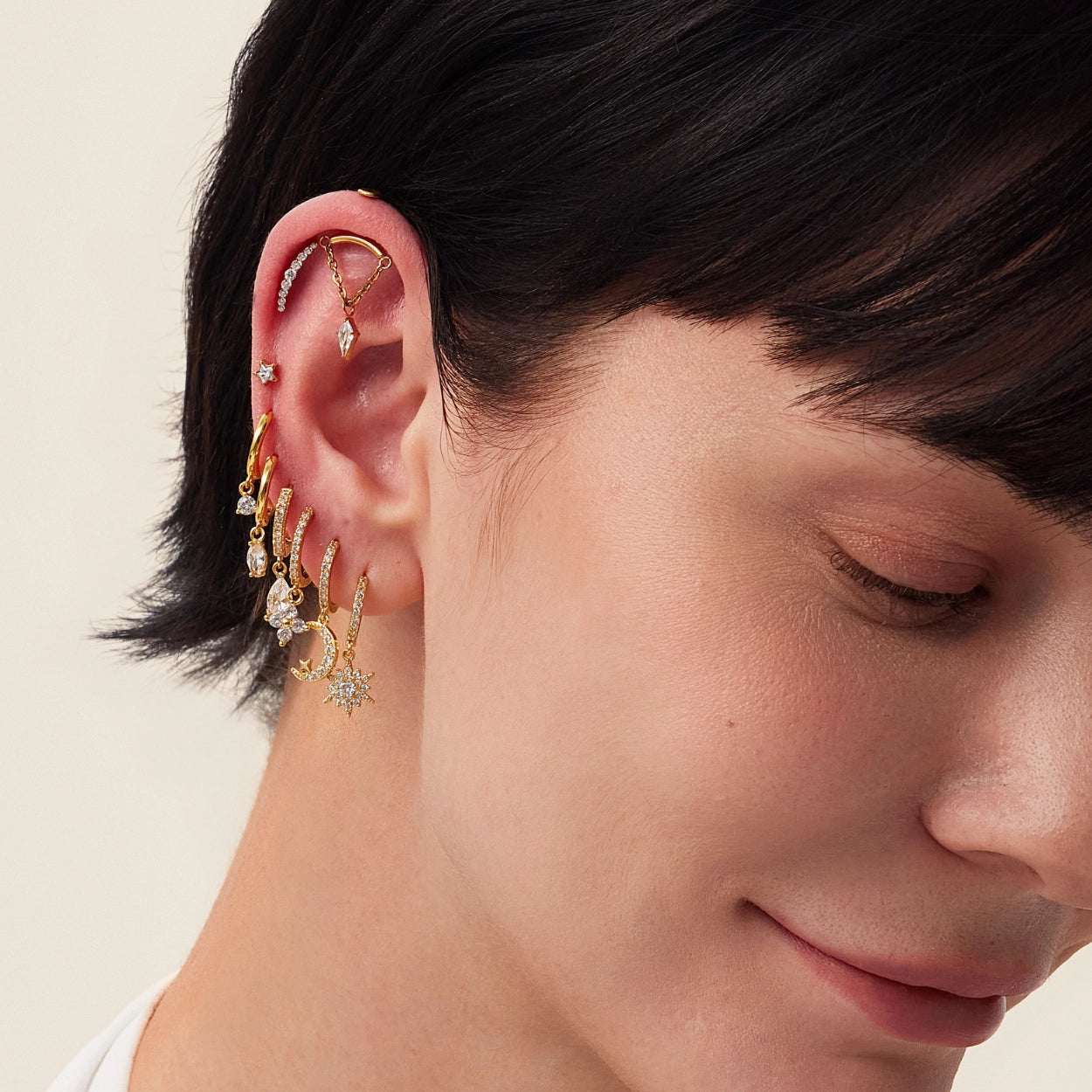 Titanium Simple Diamond Luna Curve Flat Back Stud