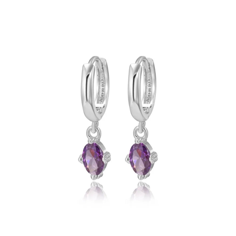 Aleia Amethyst Oval Stone Hoop Earrings