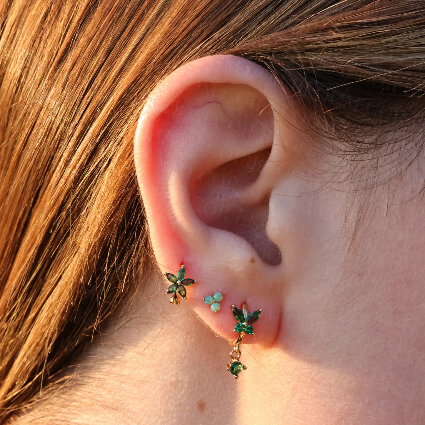 Titanium Mini Spring Breeze Green Opal Triangle Flat Back Stud