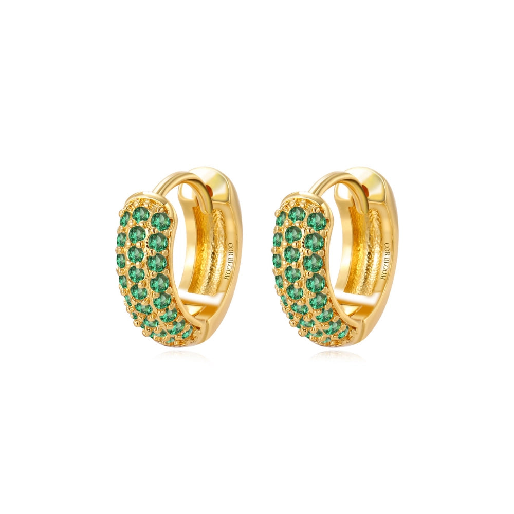 Lysander Pave Gem Hoop Earrings - Green Emerald