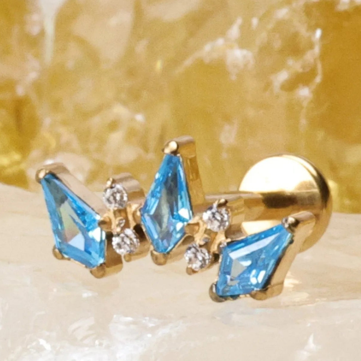 Titanium Sage Aquamarine Crown Flat Back Stud