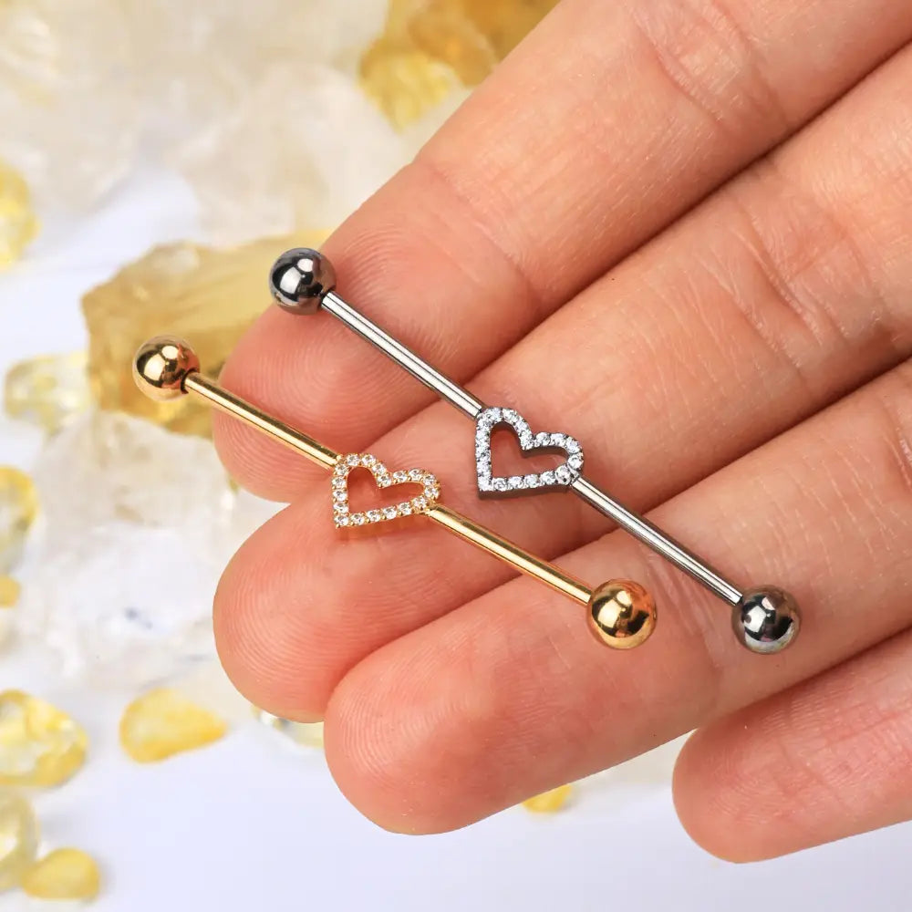 Titanium Sparkling Heart Industrial Barbell (14G | 38mm)