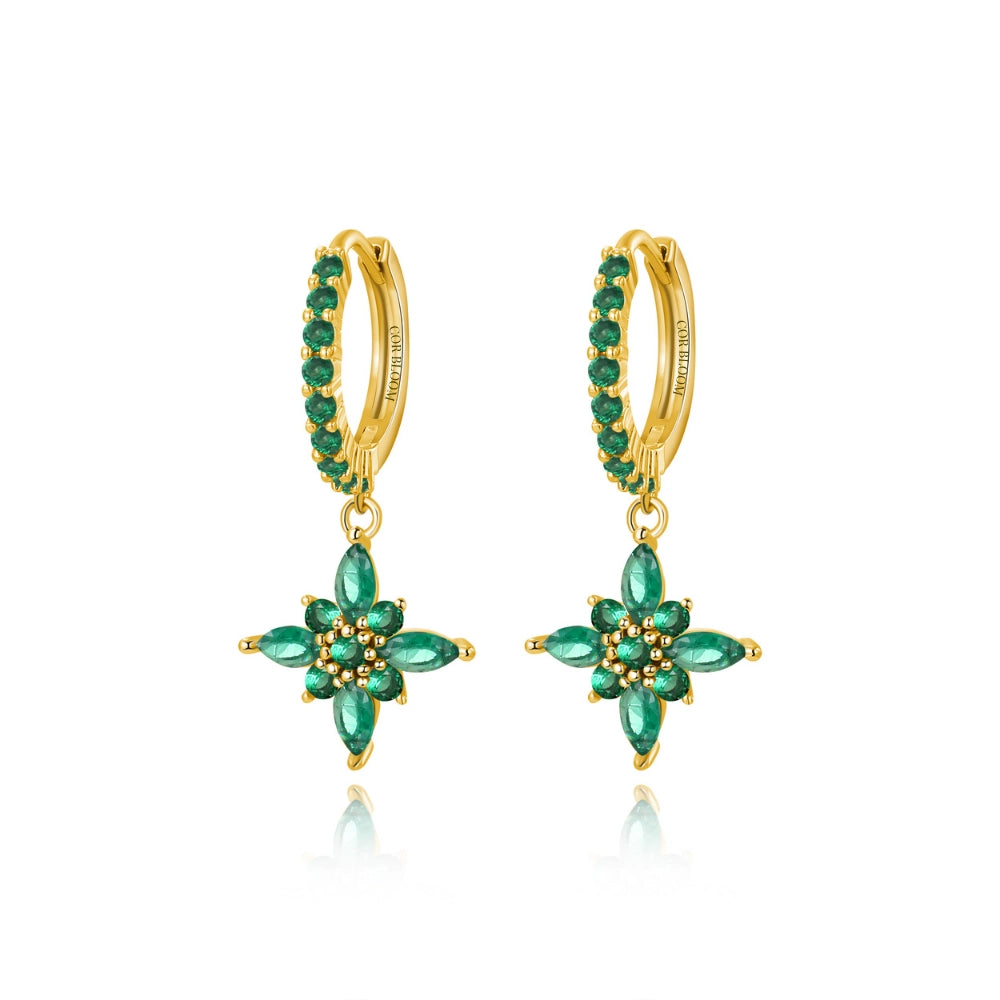 Lydia Green Emerald Starflower Drop Earrings