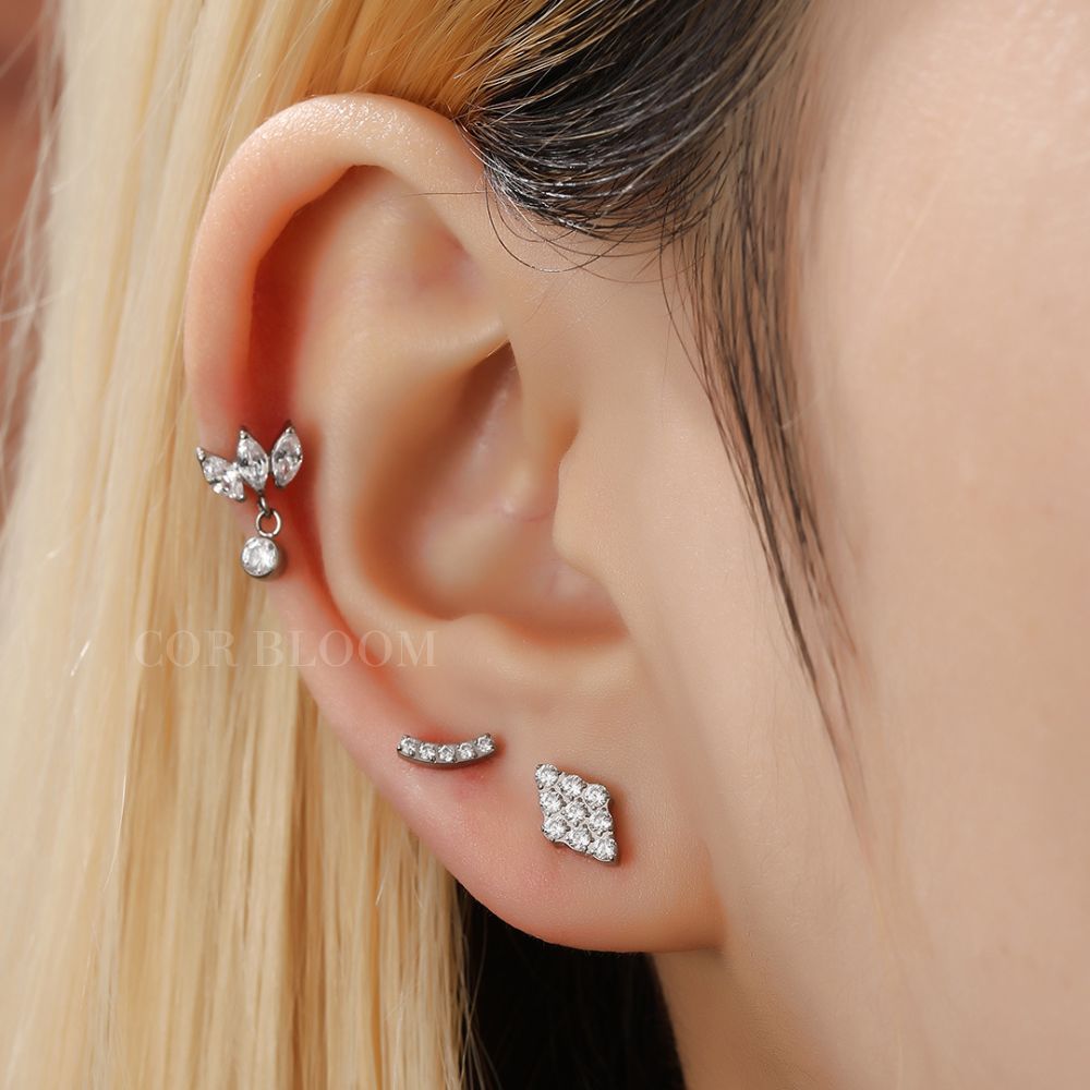 Titanium 3 Petal Dangle Piercing Earring