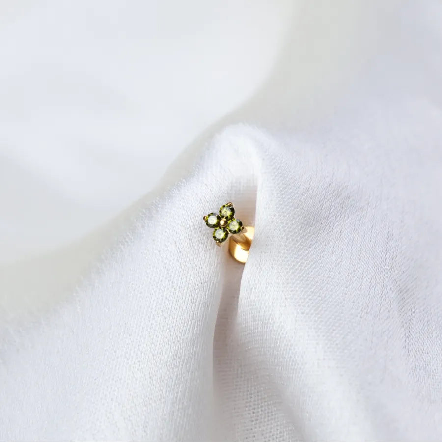 Titanium Aretha Small Peridot Four-Leaf Clover Stud