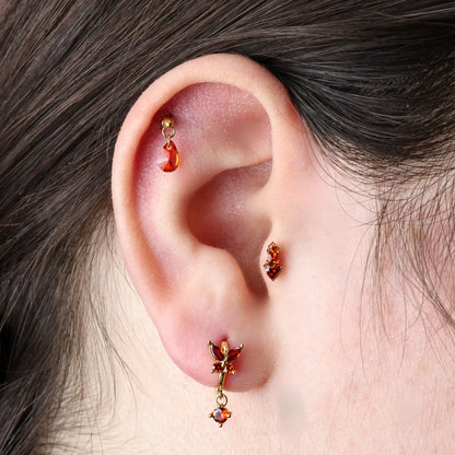 Titanium Freyja Floating Waterdrop Stud | Vertical Helix Earring - Red