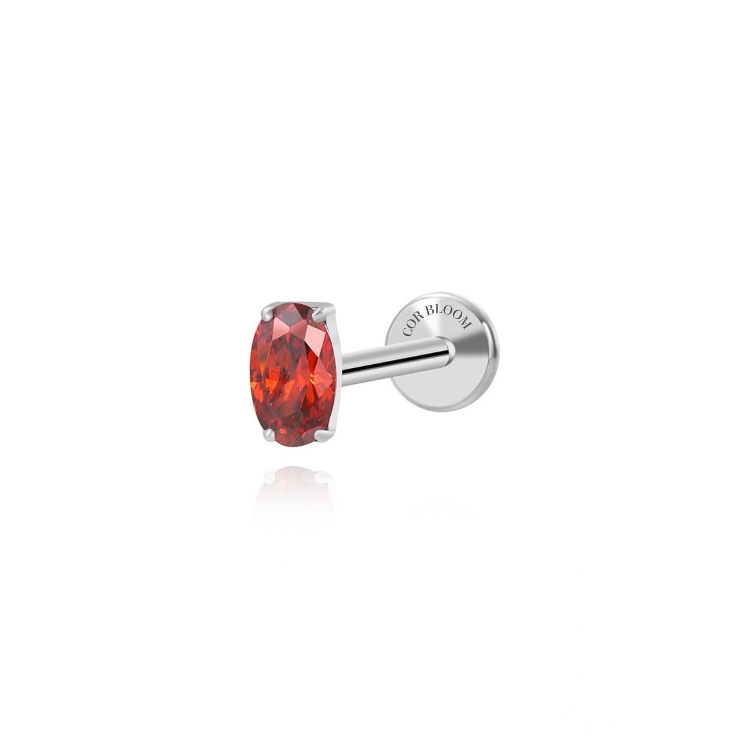 Titanium Oval Red Garnet Gemstone Flat Back Stud