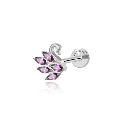 Titanium Amethyst Swan Flat Back Stud